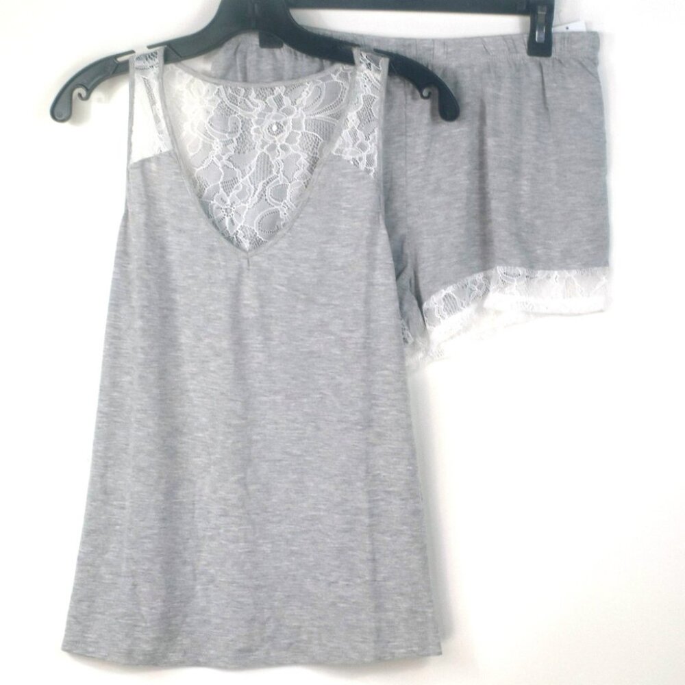 FLORA NIKROOZ Frances Knit Cami & Tap Shorts Pajama Set Heather Gray Size L NWT - Picture 3 of 6